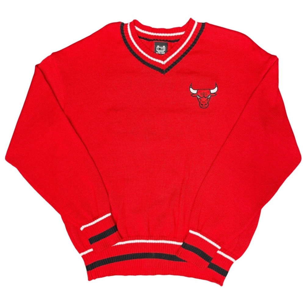 Chicago Bulls Red Knit Sweater Crewneck NBA Ultra Game‎ Mens Small